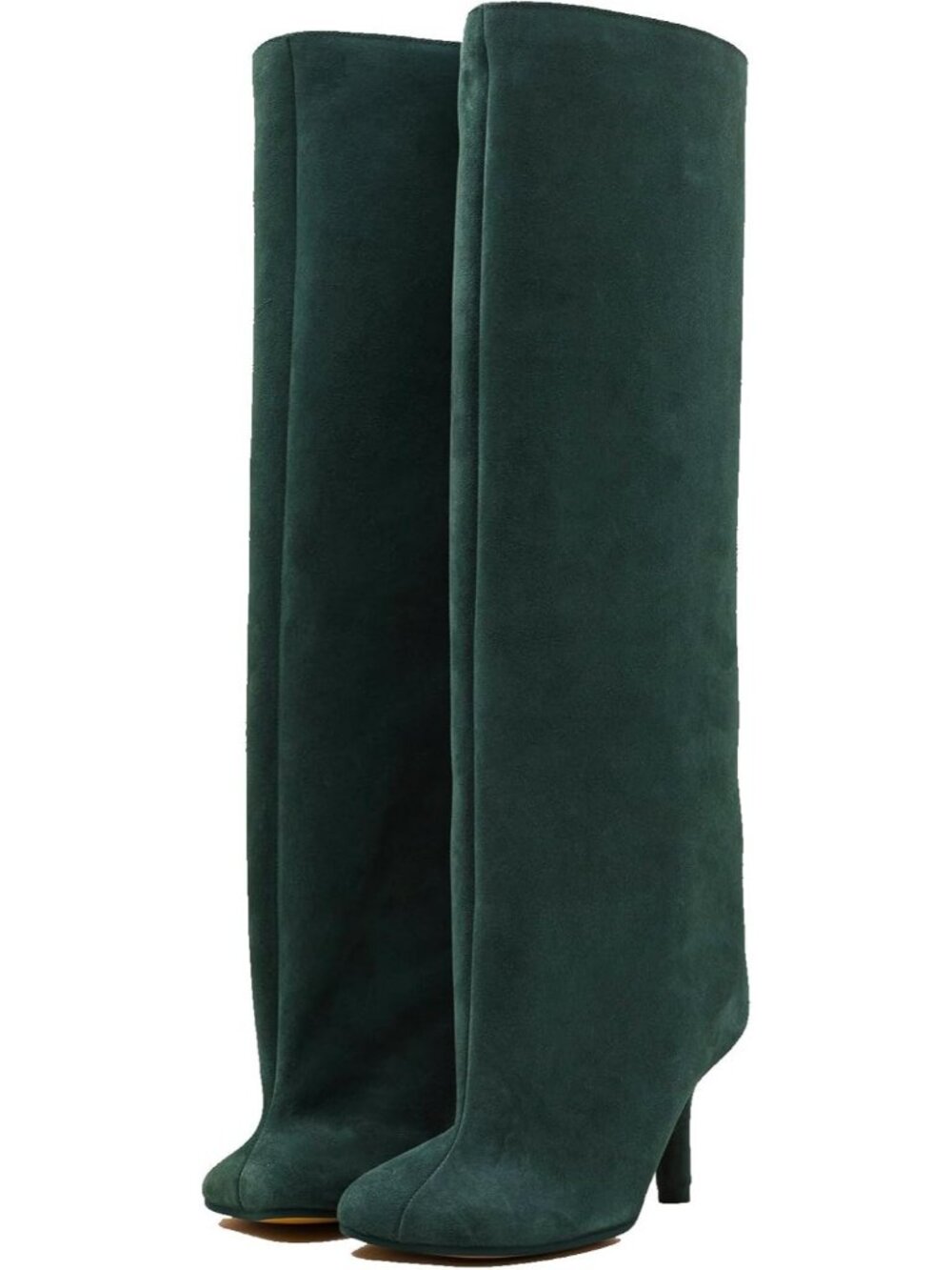 Women's Green Comfortable Pull On Stiletto Heels Square Toe Long Booties